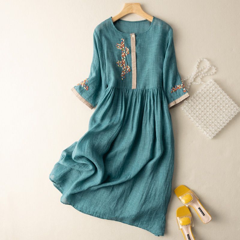 Women's Boho Midi Dress Long Sleeve - Vonnera