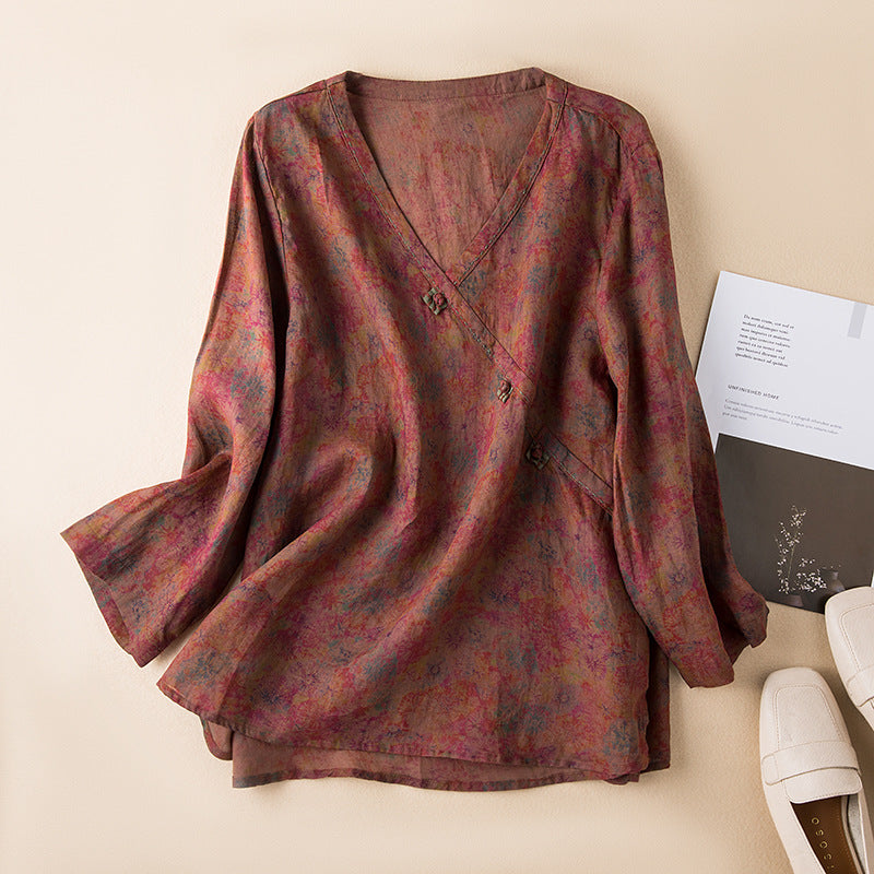 Women's Loose Fit V-Neck Blouse