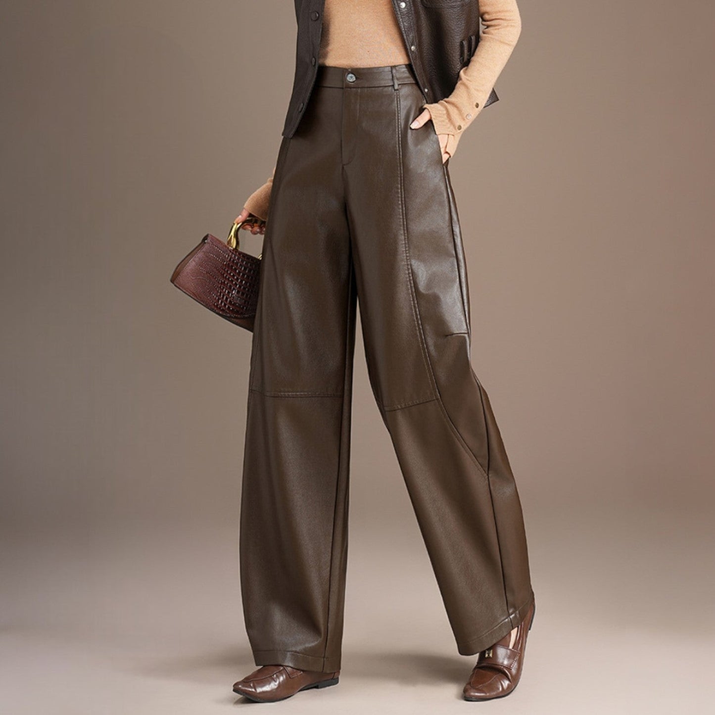 Women's Leather Wide Leg Pants - Vonnera