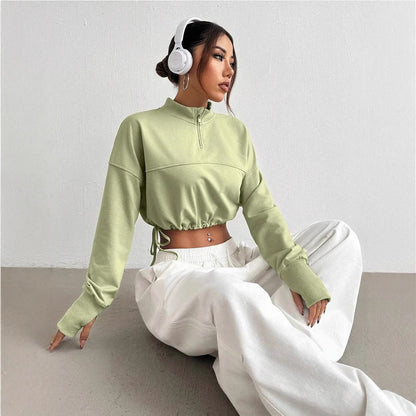 Women's Cropped Zip Sweatshirt Balloon Sleeves