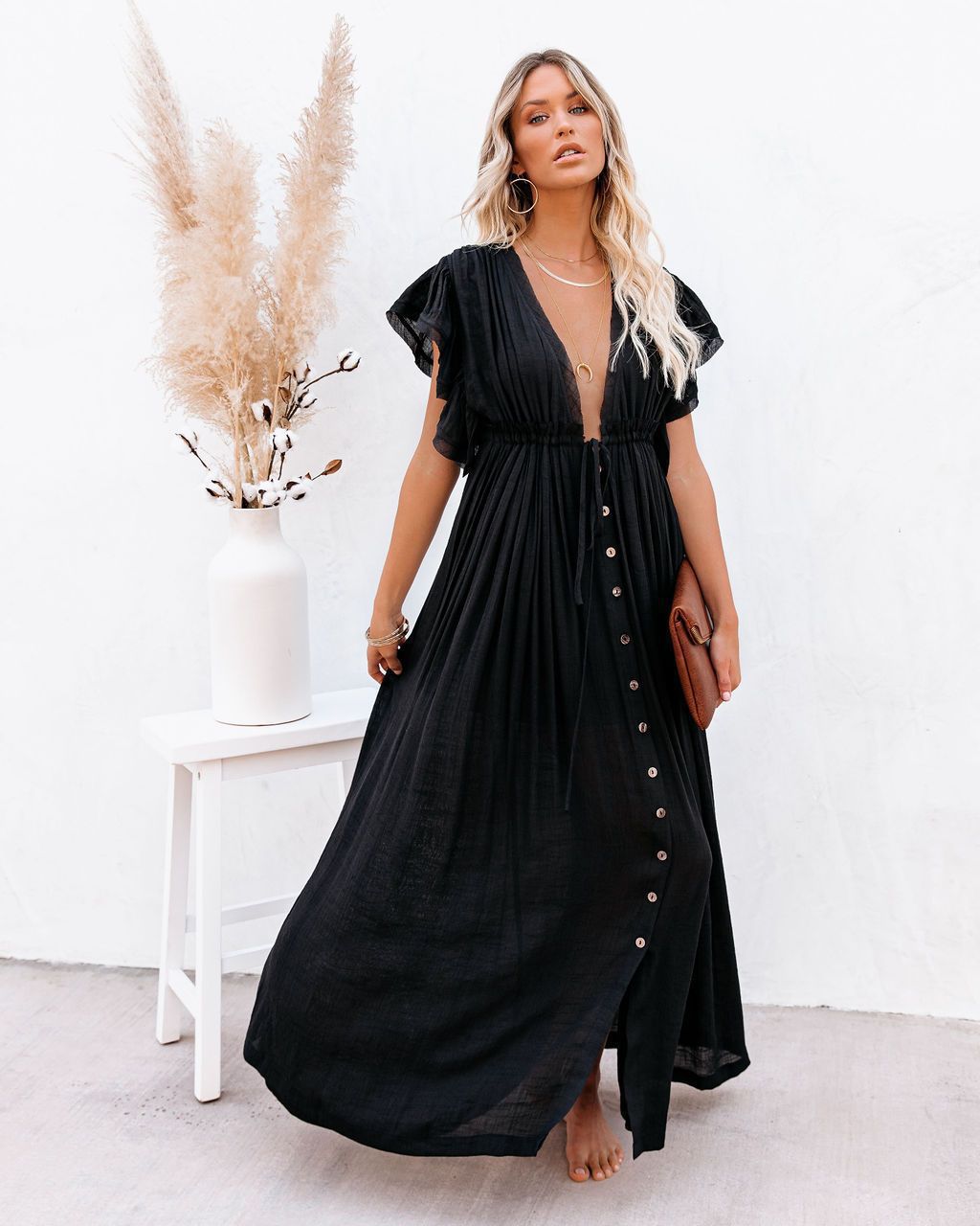 Women's Boho Beach Cover Up V Neck Flowy White - Vonnera