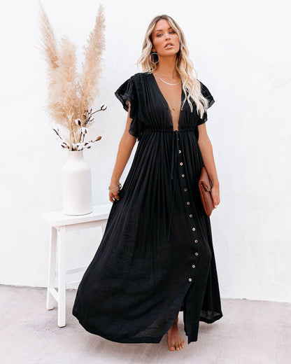 Women's Boho Beach Cover Up V Neck Flowy White - Vonnera