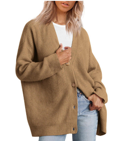 Women's Striped Knit Cardigan Sweater Relaxed Fit Button Front
