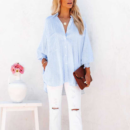 Skye | Women's Striped Oversized Button-Down Shirt Long Sleeve