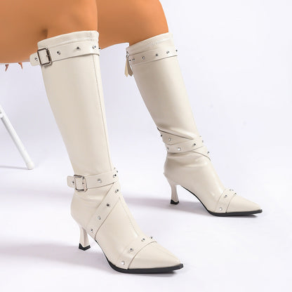 Women's Pointed Toe Boots Buckle Strap