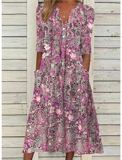 Women's Floral Print Dress With Pockets