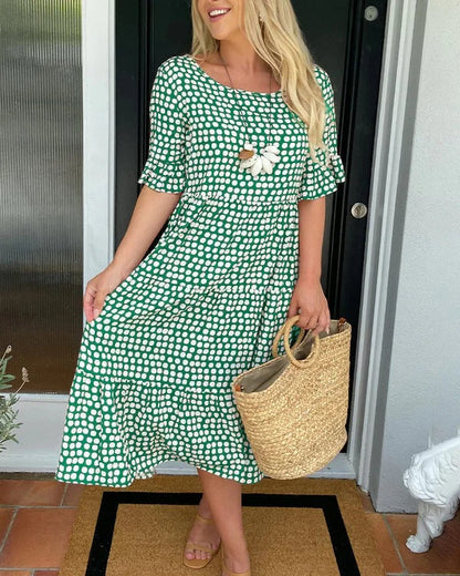 Women's Dot Pattern Tiered Skirt Dress