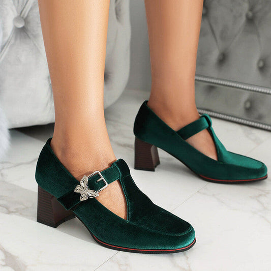 Women's Suede Block Heels Ankle Strap - Vonnera