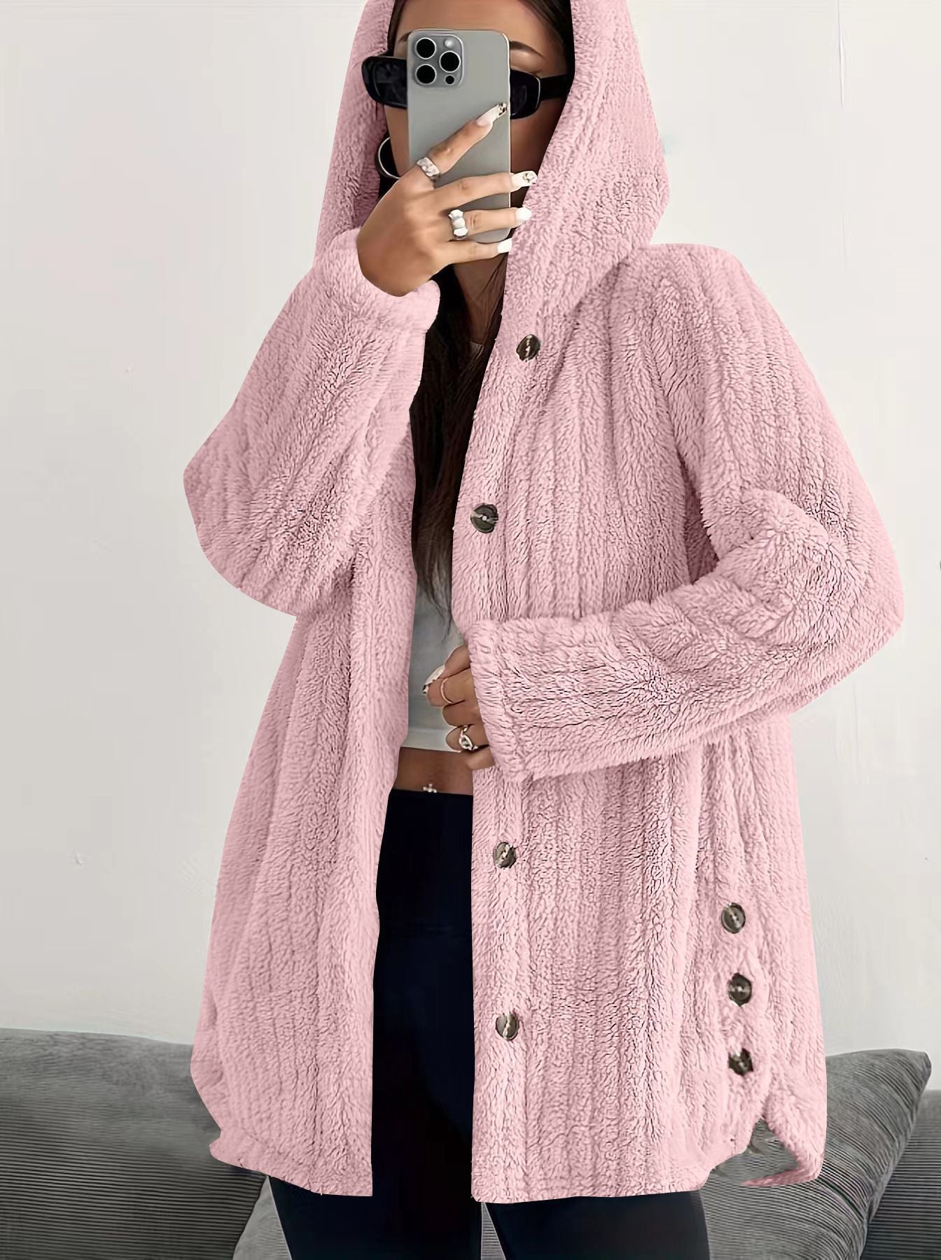 Women's Button Front Hooded Cardigan