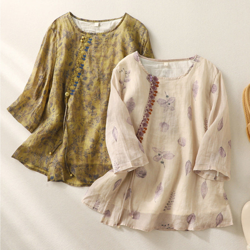 Women's Embroidered Blouse Round Neck