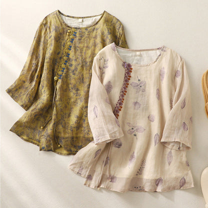 Women's Embroidered Blouse Round Neck