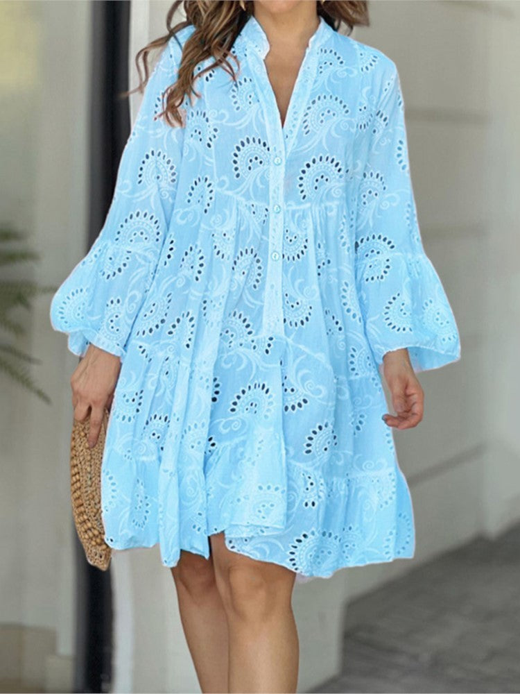 Women's Mini Long Sleeve Summer Dress Flowing Design