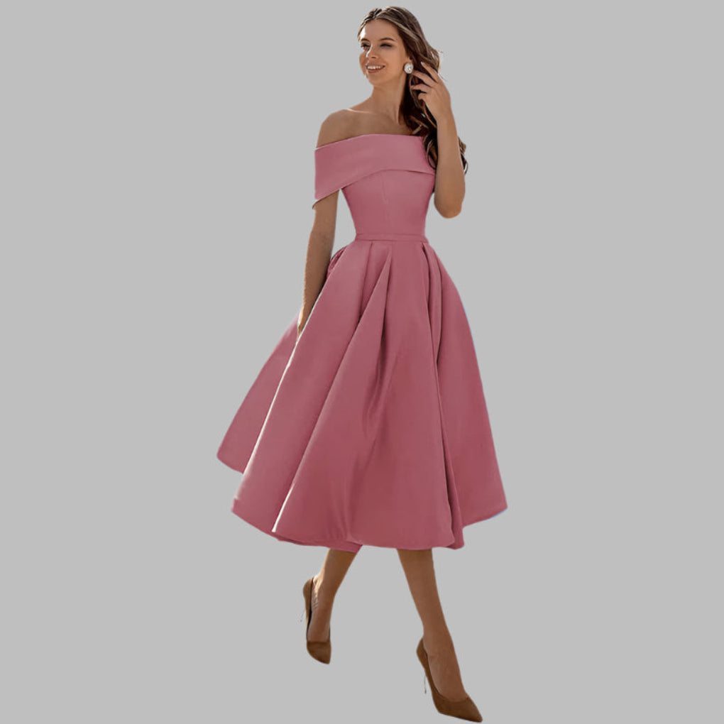 Women's Off Shoulder Satin Prom Dress - Vonnera