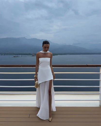 Stella | Women's Wedding Guest Strapless Asymmetric Maxi Dress