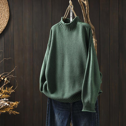 Women's Oversized Waffle Knit Sweater Mock Neck