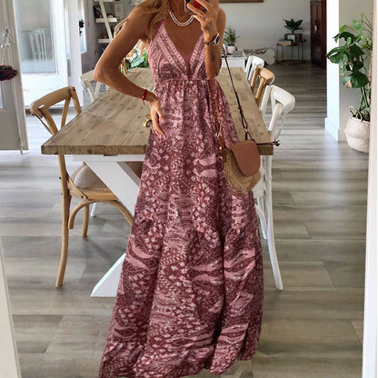 Women's V Neck Maxi Dress Flowy Boho Style