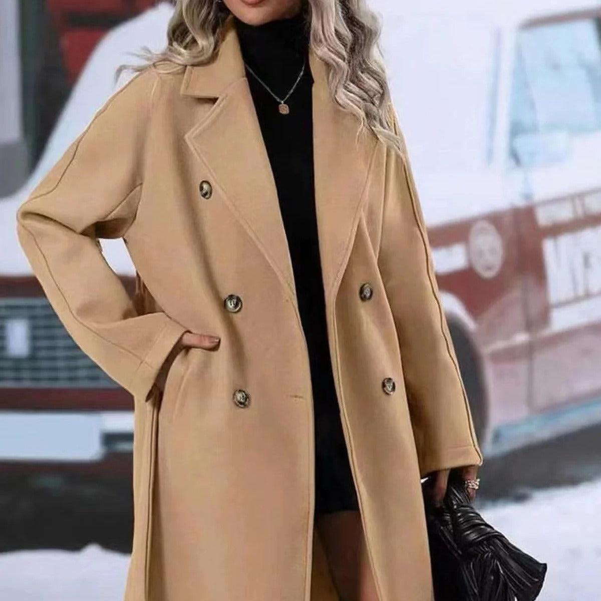 Women's Wool Coat Warm Elegant Navy - Vonnera