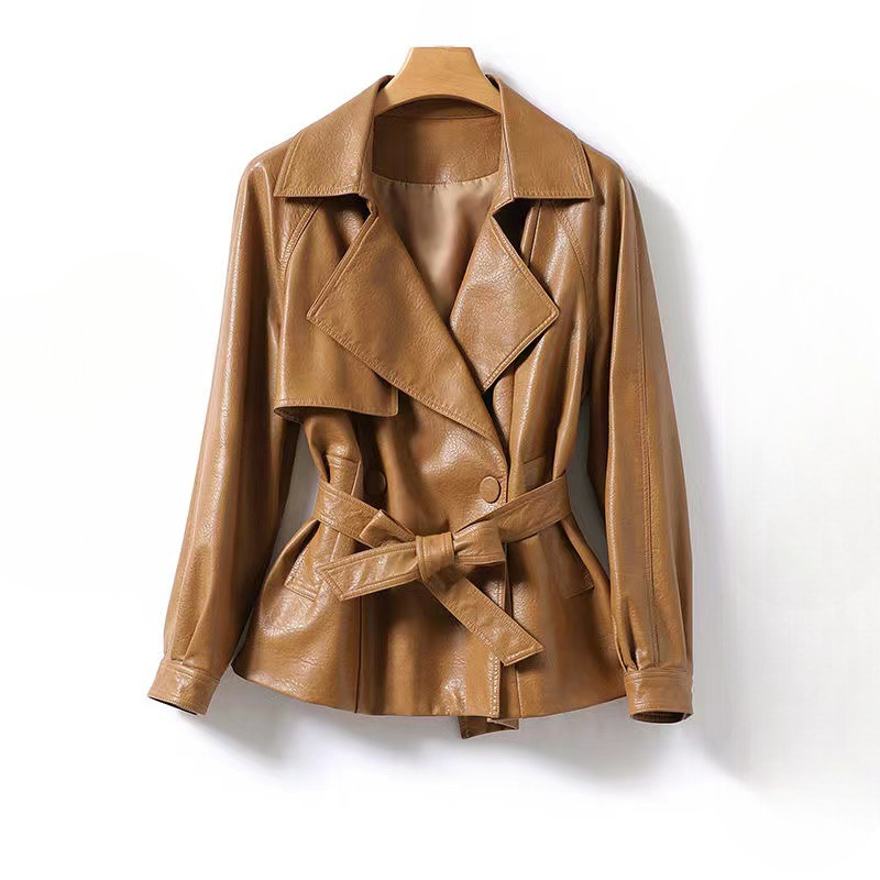 Women's Leather Belted Jacket - Vonnera