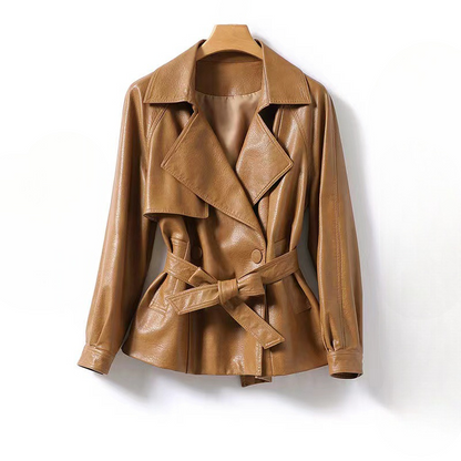 Women's Leather Belted Jacket - Vonnera