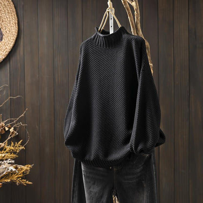 Women's Oversized Waffle Knit Sweater Mock Neck