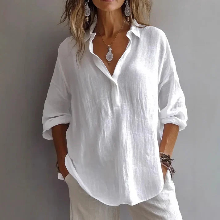 Women's Linen Blend Tunic Shirt Relaxed Fit