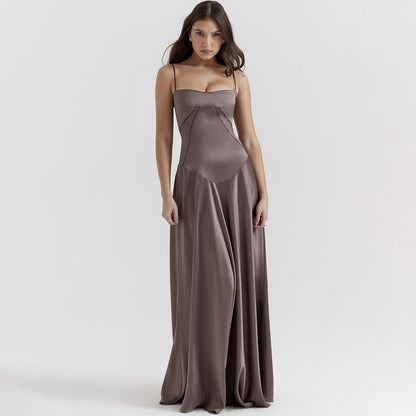 Women's Silk Maxi Dress Slim Fit Spaghetti Straps - Vonnera