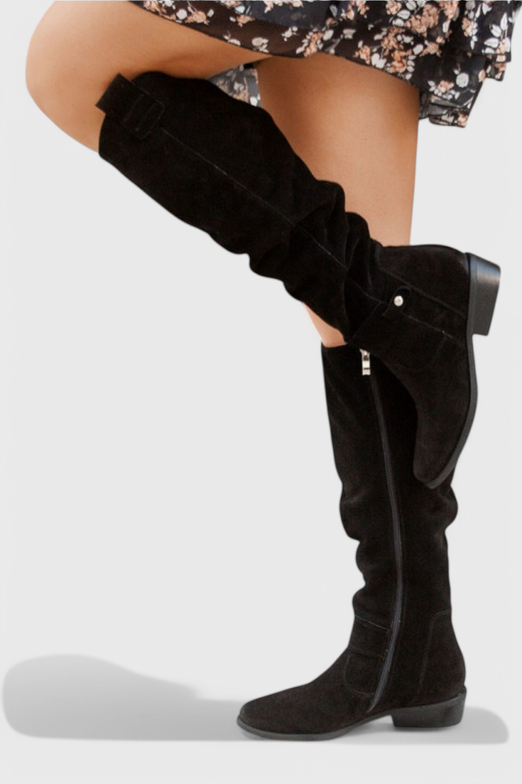 Women's Knee-High Boots Low Heel Zipper Detail