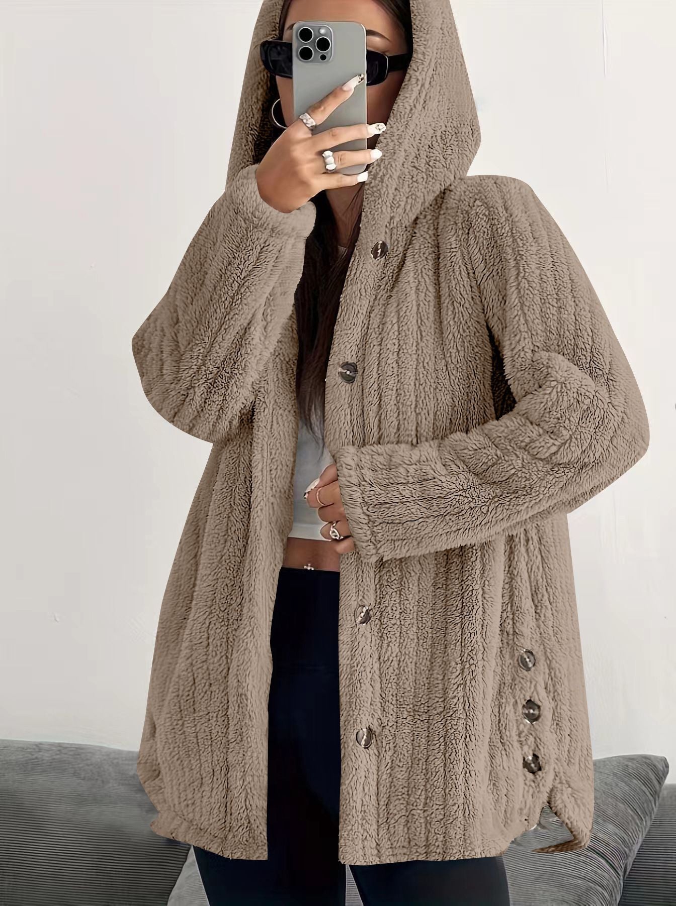 Women's Button Front Hooded Cardigan