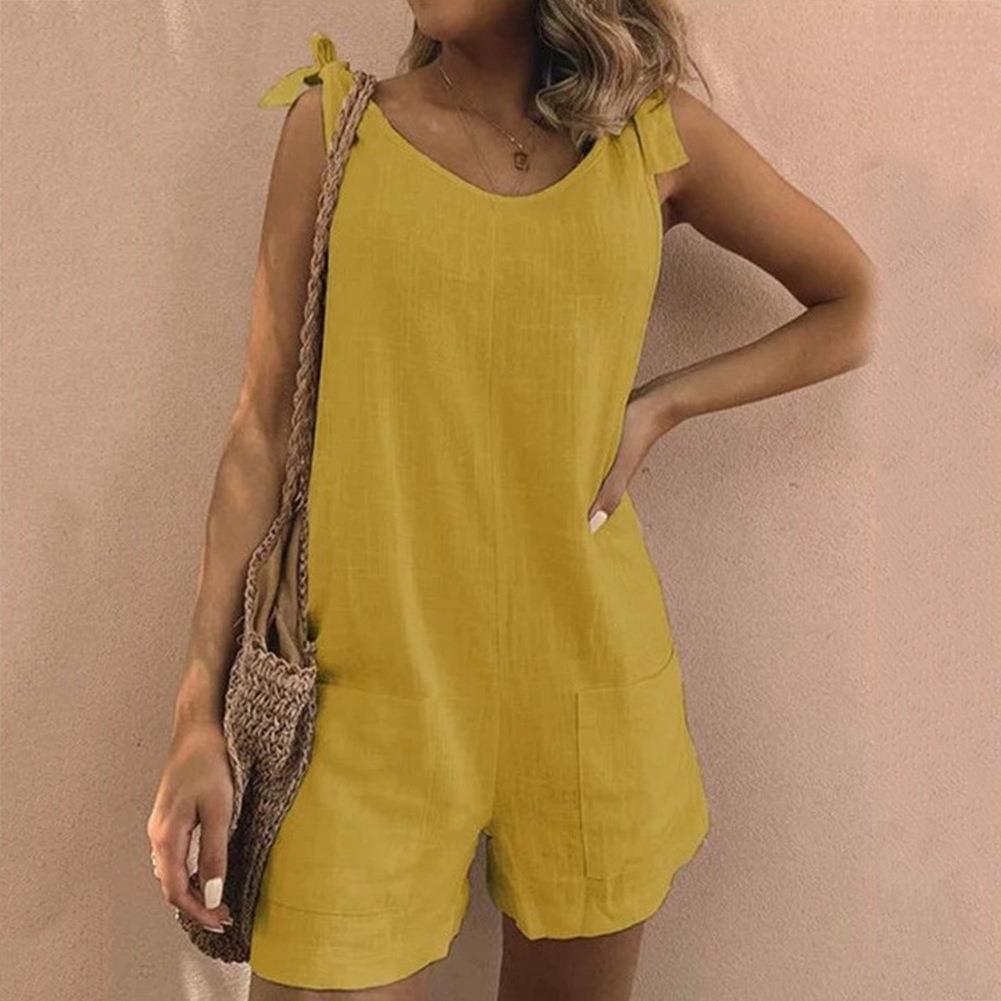 Women's Pocket Playsuit Bow Strap Cotton