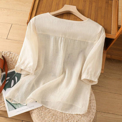 Women's Embroidered Button Front Blouse