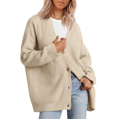 Women's Striped Knit Cardigan Sweater Relaxed Fit Button Front