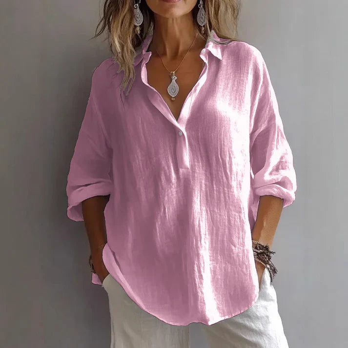 Women's Linen Blend Tunic Shirt Relaxed Fit - Vonnera