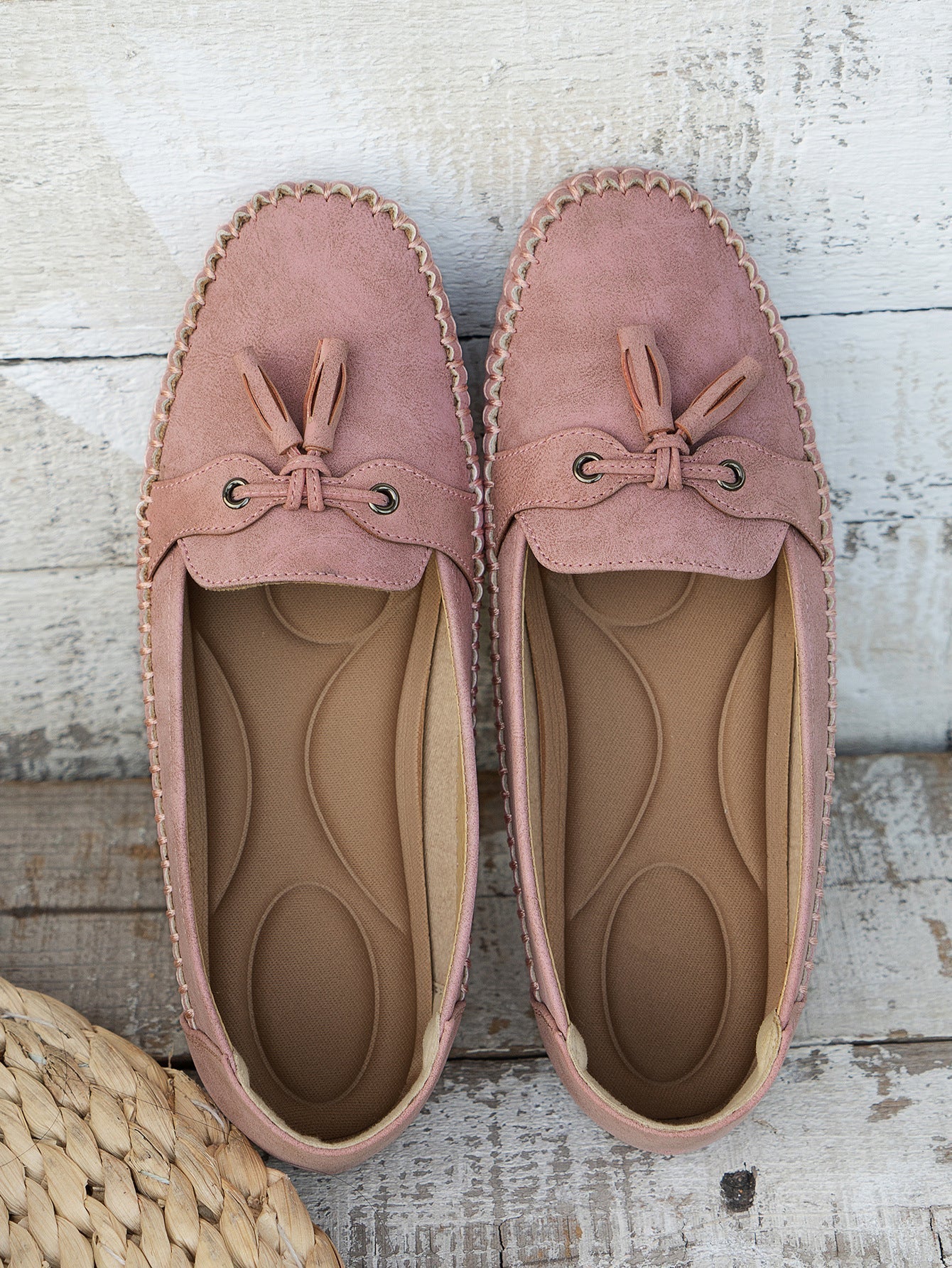 Women's Slip-On Loafers Leather Detail Brown