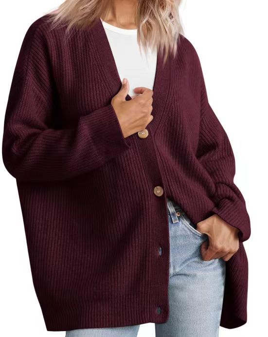 Women's Striped Knit Cardigan Sweater Relaxed Fit Button Front