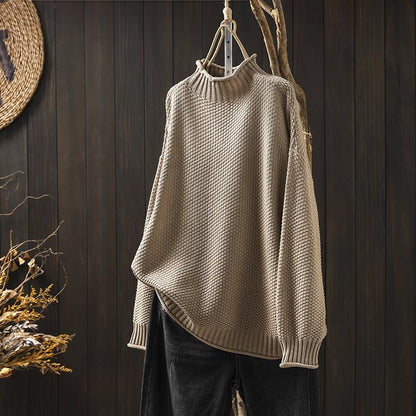 Women's Oversized Waffle Knit Sweater Mock Neck
