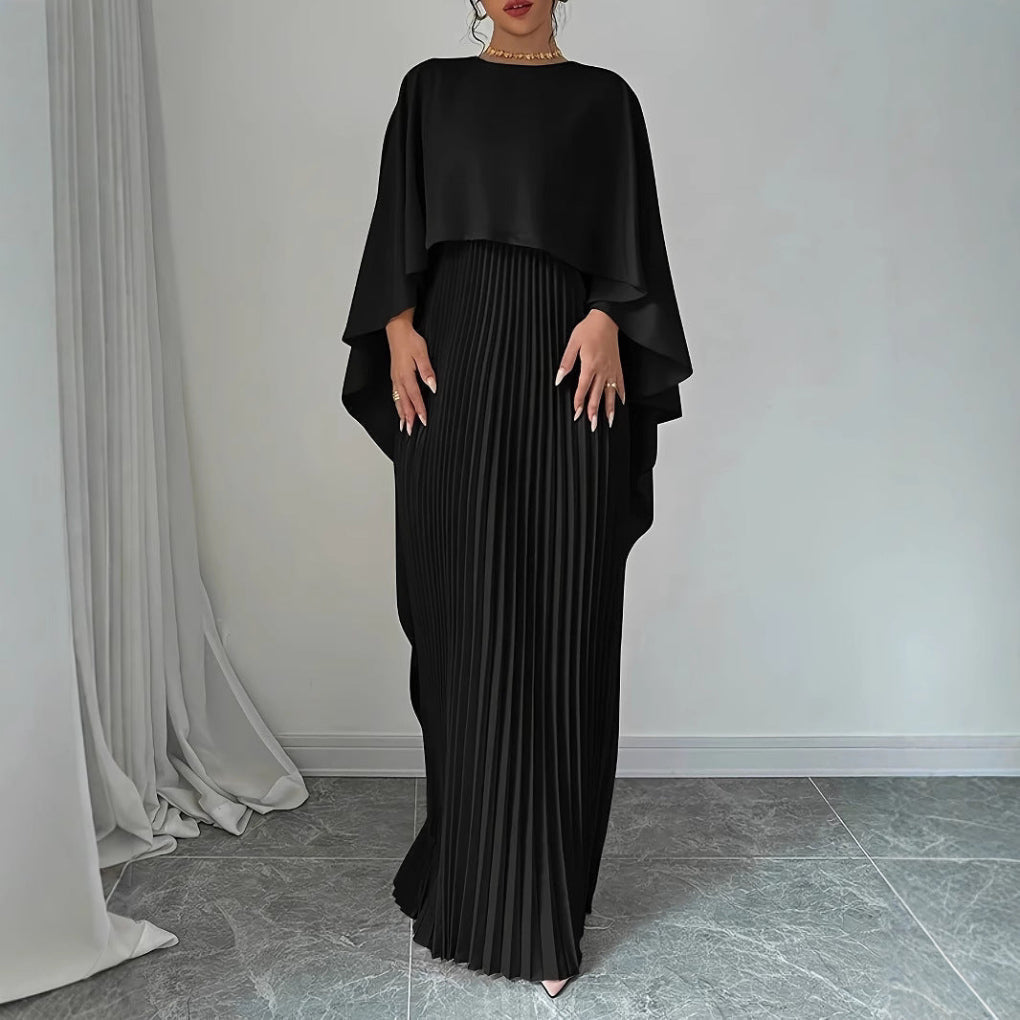 Women's Pleated Maxi Dress Batwing Sleeves