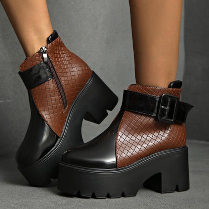 Women's Ankle Boots Platform Leather Black - Vonnera