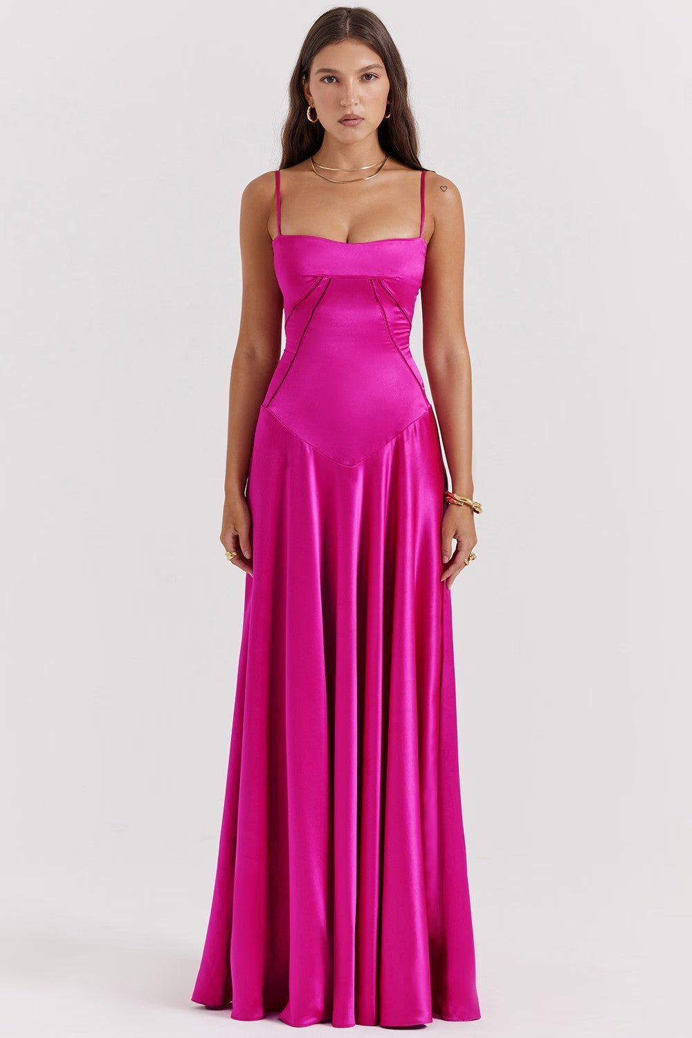 Women's Silk Maxi Dress Slim Fit Spaghetti Straps