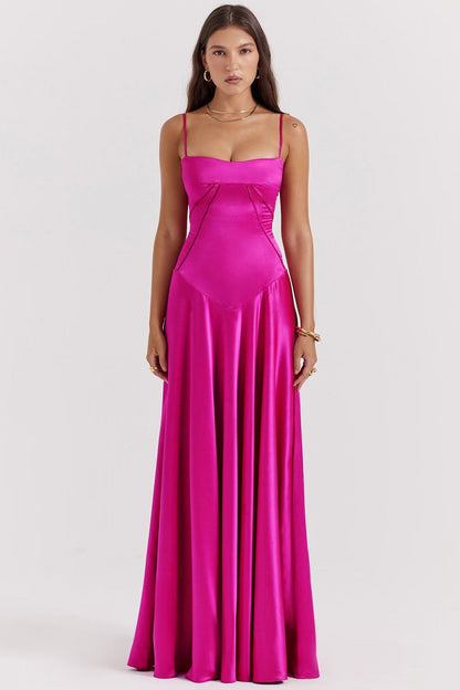 Women's Silk Maxi Dress Slim Fit Spaghetti Straps
