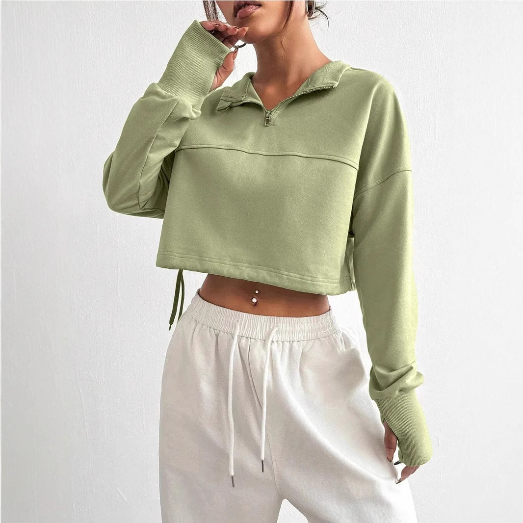 Women's Cropped Zip Sweatshirt Balloon Sleeves - Vonnera