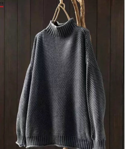 Women's Oversized Waffle Knit Sweater Mock Neck