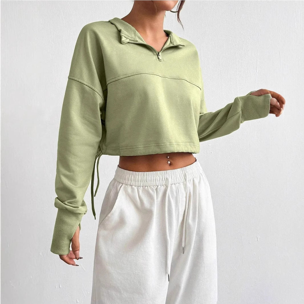 Women's Cropped Zip Sweatshirt Balloon Sleeves