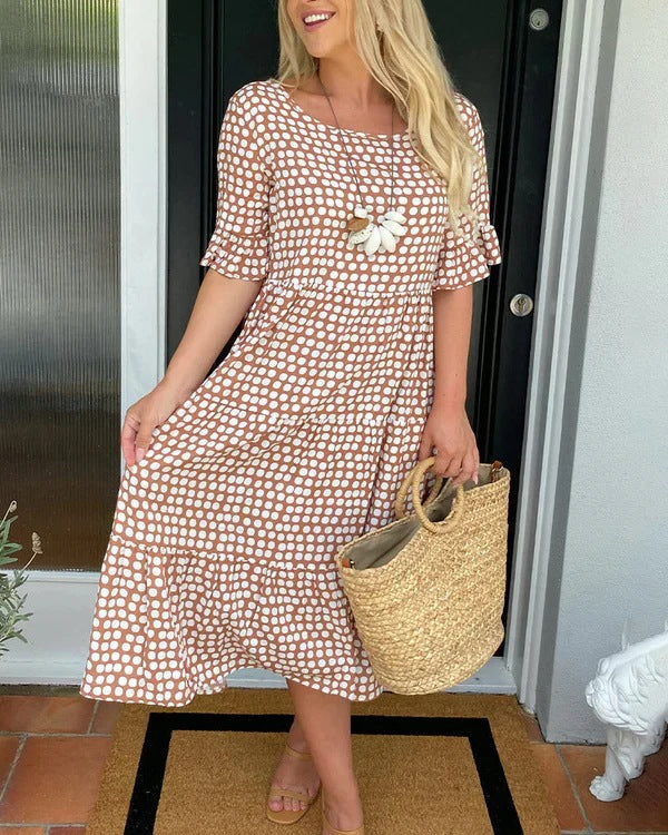 Women's Dot Pattern Tiered Skirt Dress