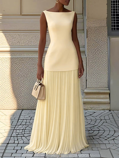 Women's Sleeveless Pleated Maxi Dress Skirt