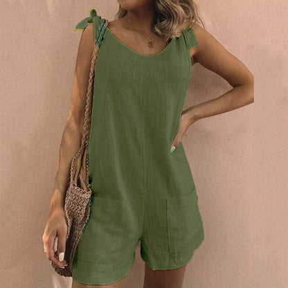 Women's Pocket Playsuit Bow Strap Cotton
