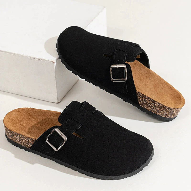 Luna Women's Adjustable Buckle Clogs Suede Cork Footbed Comfort - Vonnera