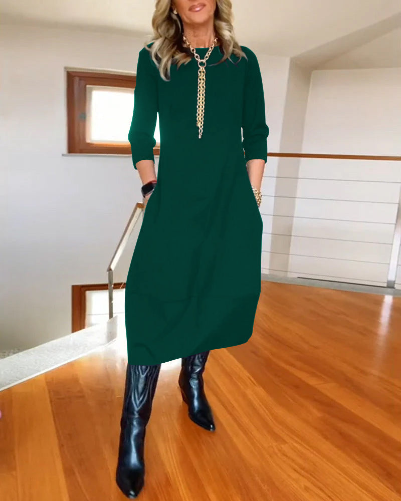Women's Midi Dress Round Neck
