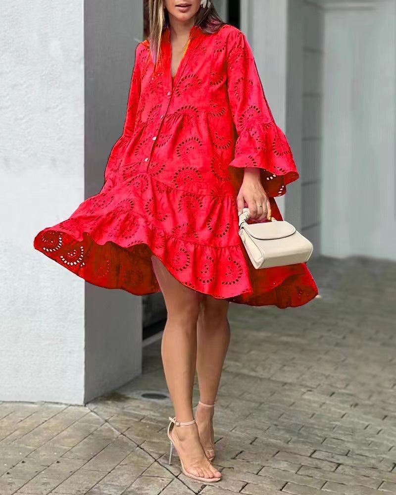 Women's Mini Long Sleeve Summer Dress Flowing Design