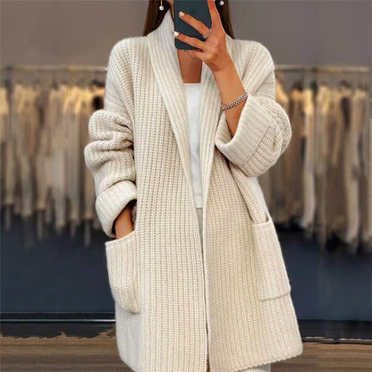 Women's Wool Blend Cardigan Oversized V-Neck Long Sleeve - Vonnera