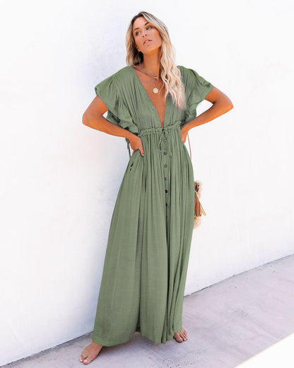 Women's Boho Beach Cover Up V Neck Flowy White